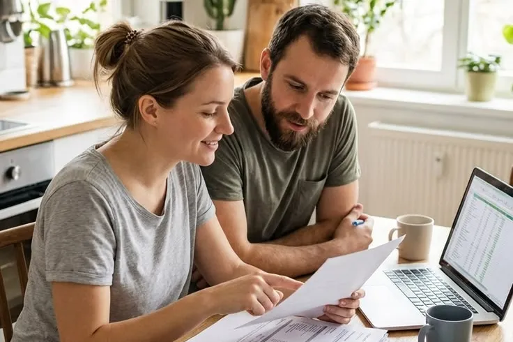 Couple reviewing a Regional Finance personal loan offer and budget at their kitchen table